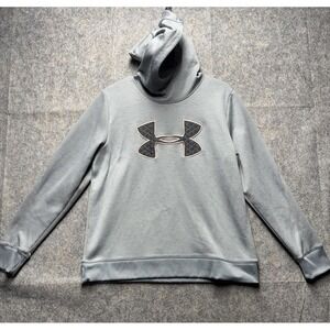 Under Armour Hoodie Fleece Sweatshirt  Women Large Gray Big Logo Chest‎ 1317891